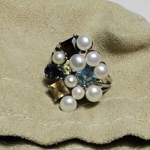 Ross Simons 925 Silver Cluster Ring Sz 8-3/4